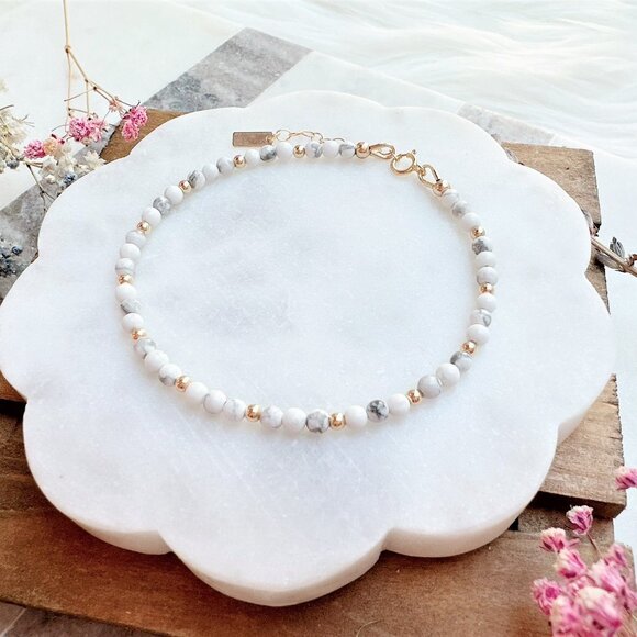 New Mini Howlite Beads Gold Bracelet | Handmade in British Columbia - Picture 5 of 5